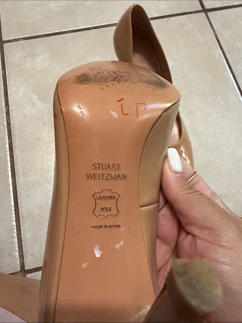 Stuart Weitzman Glossy Nude Pointed Toe Patent Pumps - Picture 6 of 6